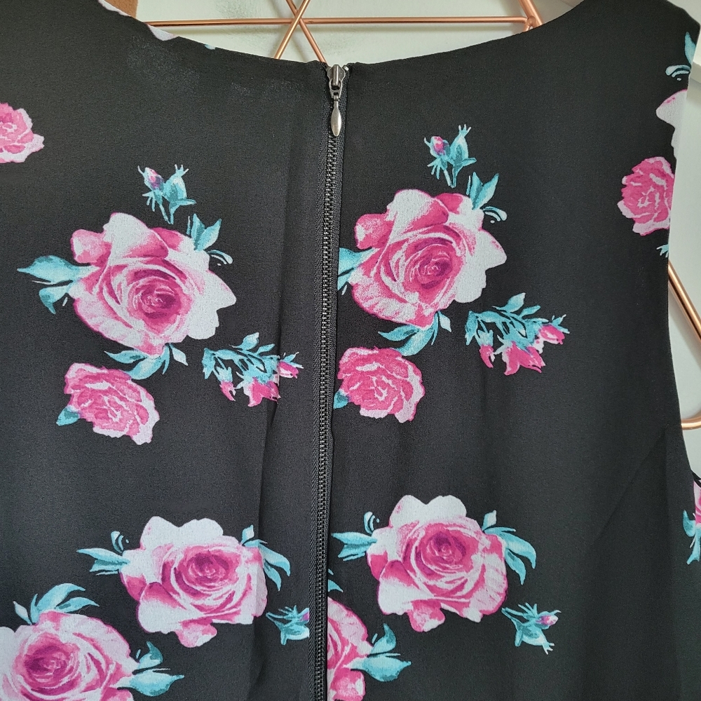 Torrid, Black Pink Floral Rose Georgette Sleeveless Maxi Chiffon Dress, 18 - Picture 6 of 9